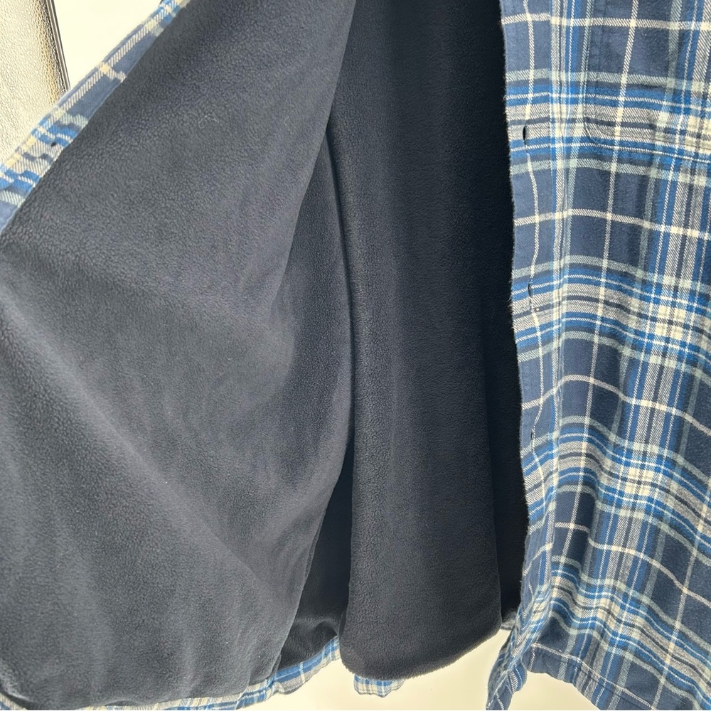 LL Bean Men's Traditional Fit Blue Plaid Fleece Lined Flannel Shacket 2XL Chore - Picture 4 of 10